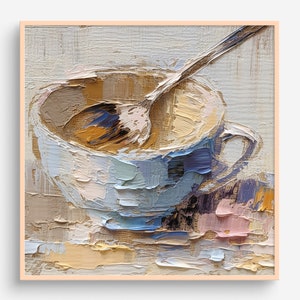 Tea Cup Oil Painting Food Artwork Kitchen Wall Art Dining PRINT from an oil painting
