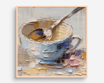 Tea Cup Oil Painting Food Artwork Kitchen Wall Art Dining PRINT from an oil painting