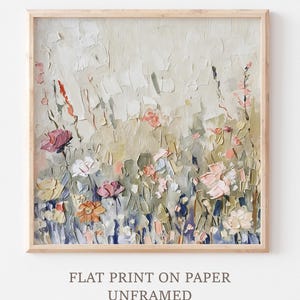 Impresión al óleo de flores silvestres, pintura de prado de verano, arte mural floral neutro