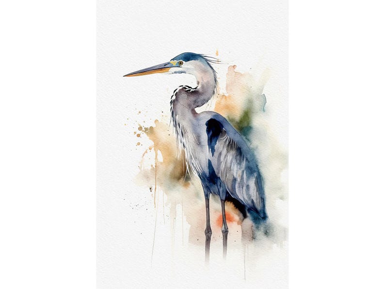 Heron Watercolor Painting Great Blue Heron Art Print Coastal Bird Poster Nautical Bird Wall Art image 1