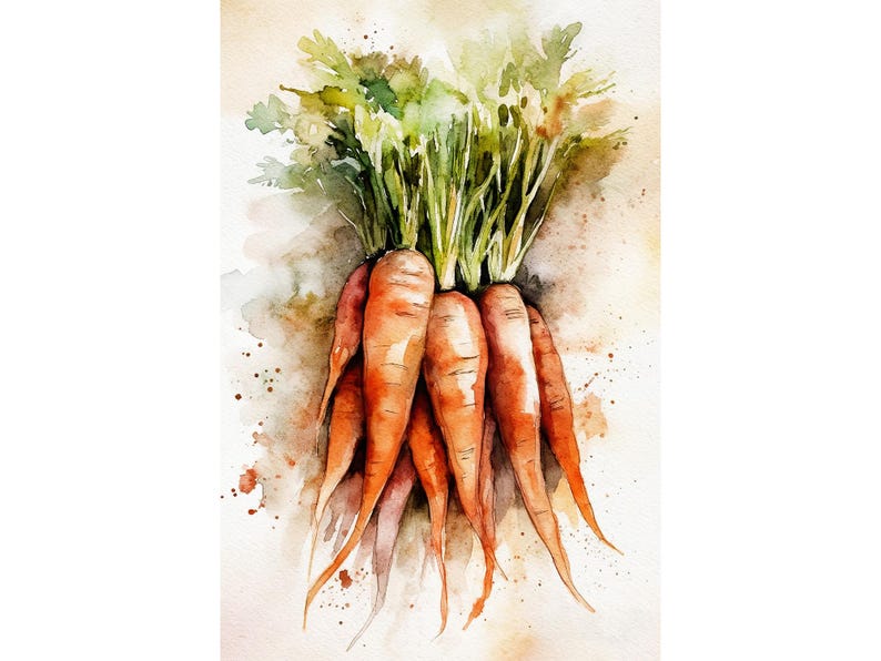 Carrot Watercolor Painting Vegetable Art Print Kitchen Wall Art Farmhouse Wall Decor image 1