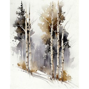Birkenwald Aquarell Malerei Birke Kunstdruck Winterwald Wandkunst Waldlandschaft Natur Poster