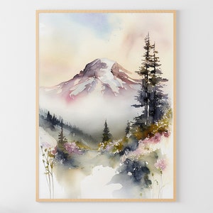 マウントレーニア絵画国立公園アート山水彩画山の風景自然アートプリント