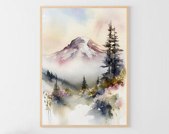 Mount Rainier Painting National Park Art Mountain Watercolor Mountains Landscape Nature Art print