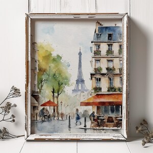 Akvarellkonsttryck i Paris stadsbild: Eiffeltornets caféscen bild 8