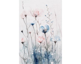 野花の絵画 春の花 水彩画 アートプリント 花畑 壁アート 風景画 草原
