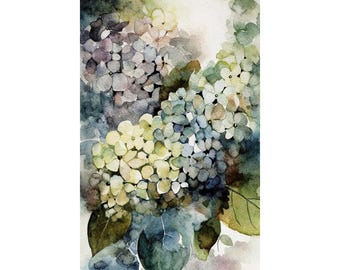 Hydrangea Watercolor Art Print Flowers Painting Floral Wall Art