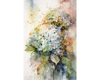 Hydrangea Watercolor Art Print Floral Painting Flowers Wall Art Botanical Art