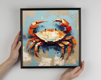 カニのジクレー版画：海の生き物の油絵 - Etsy 日本