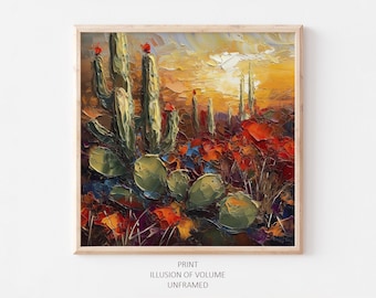 Saguaro Desert Oil Print Cactus Painting Arizona Sunset Wall Art