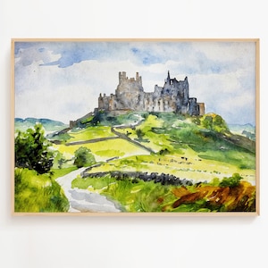 Ireland Watercolor Painting Rock of Cashel Art Print Irish Landscape Castle Wall Art Travel Poster