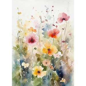 Wildflowers Watercolor Print Spring Meadow Painting Floral Wall Art - Etsy