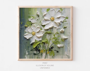 Daisy Oil Print Wildflower Painting Meadow Wall Art  Floral Wall Decor