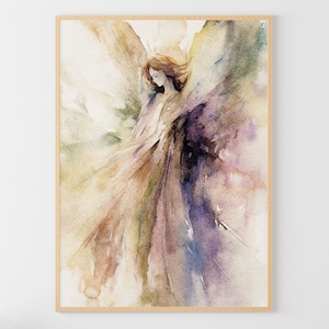 Angel Painting Religious Wall Art Guardian Angel Watercolor Art Print Abstract Neutral Wall Art