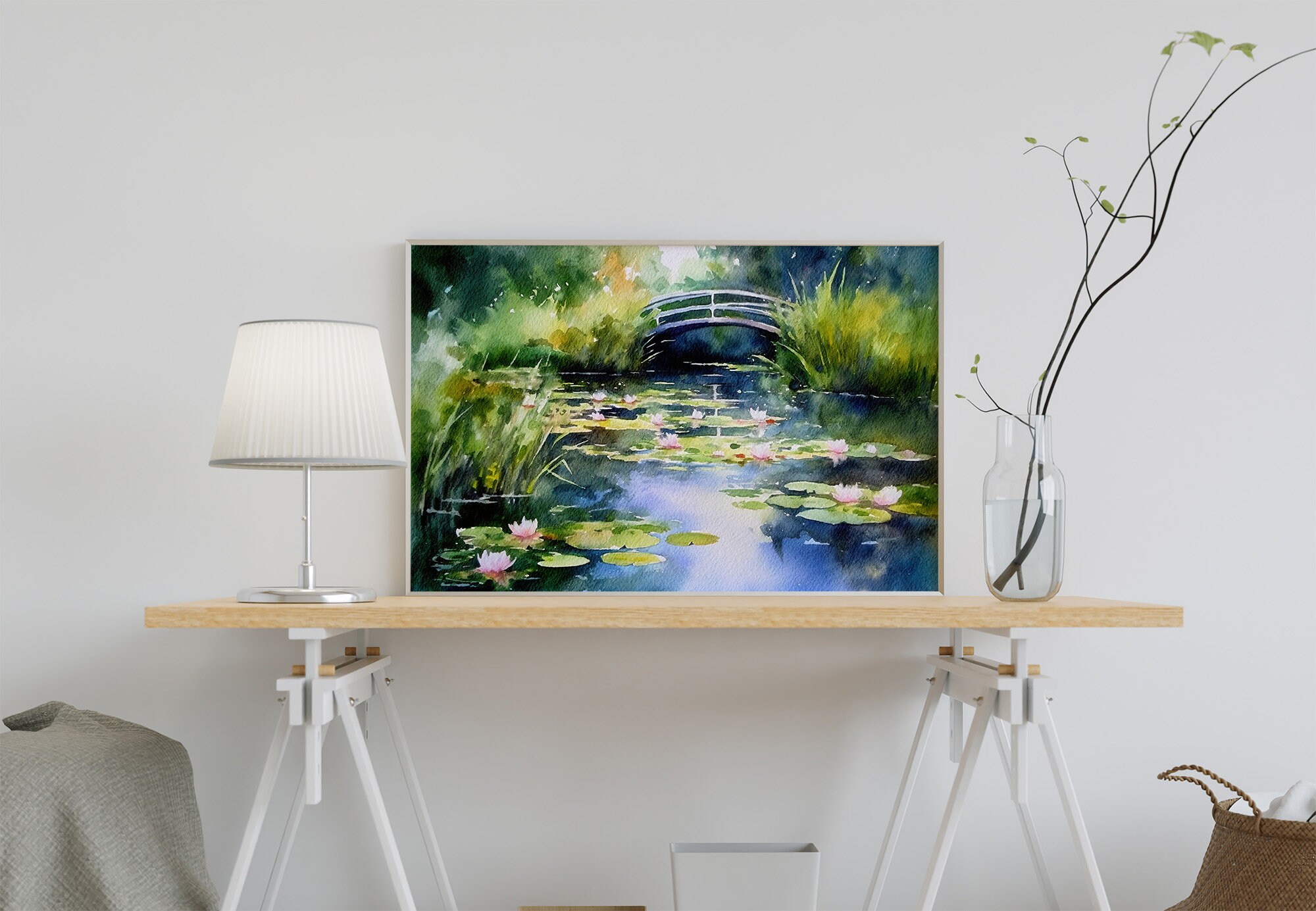 Water Lily Pond Watercolor Painting Monet Pond Art Print Green Blue ...