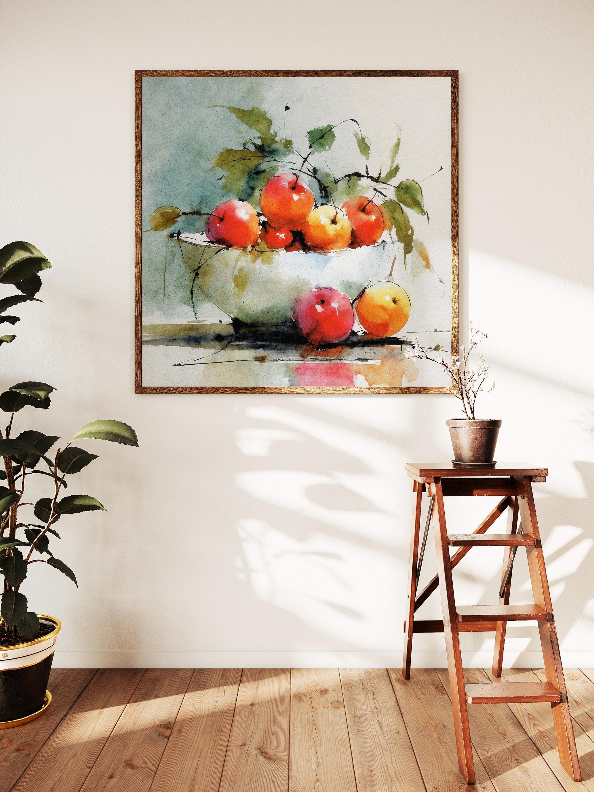 Apple Watercolor Print Fruits Painting Kitchen Wall Art Still Life ...