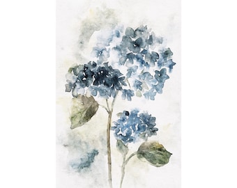 Blue Hydrangea Watercolor Art Print Flowers Painting Botanical Wall Art Floral Poster