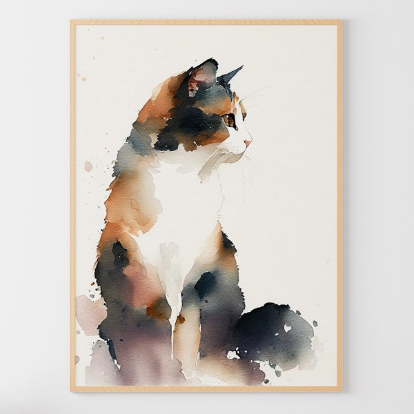 Calico Cat Watercolor Painting Pets Art Print Animal Wall Art Cat Poster