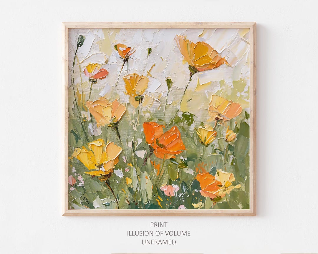 California Poppy Oil Print Flowers Painting Meadow Wall Art Wildflowers ...
