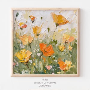 Pintura al óleo de amapola de California Póster de campo de amapolas Arte de pared de flores silvestres Obra de arte de pradera IMPRESIÓN floral de una pintura al óleo original