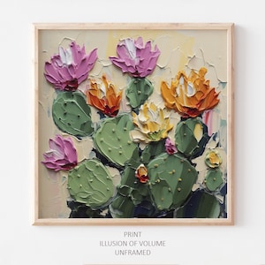 Cactus Flowers Oil Print Floral Painting Cacti Wall Art Blooming Cactus PRINT from an oil painting