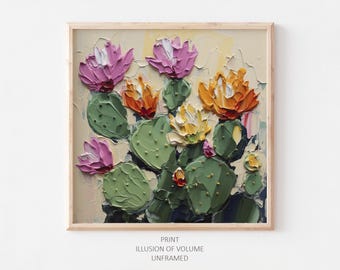 Cactus Blossom Oil Print Flowers Painting Floral Cacti Wall Art