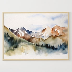 Rocky Mountains Painting Colorado Landscape Watercolor Mountains Art Print Earth Tone Wall Art
