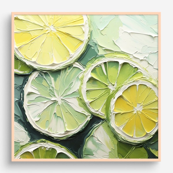 Tranches de citron vert Peinture à l'huile Fruits Artwork Cuisine Wall Art Food PRINT à partir d'une peinture à l'huile