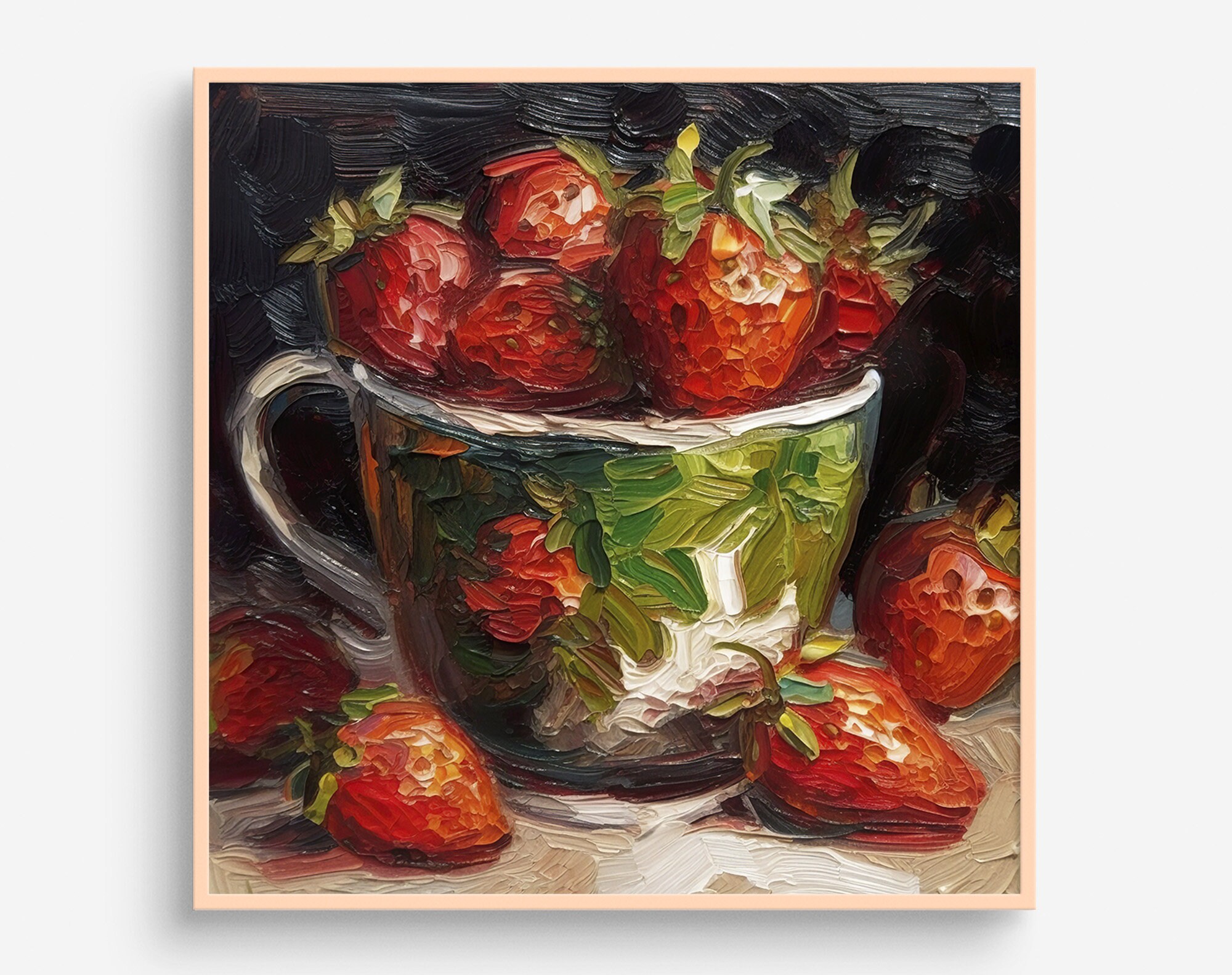 イチゴの油絵 ベリーの絵画 静物画 壁アート キッチン フルーツ アート