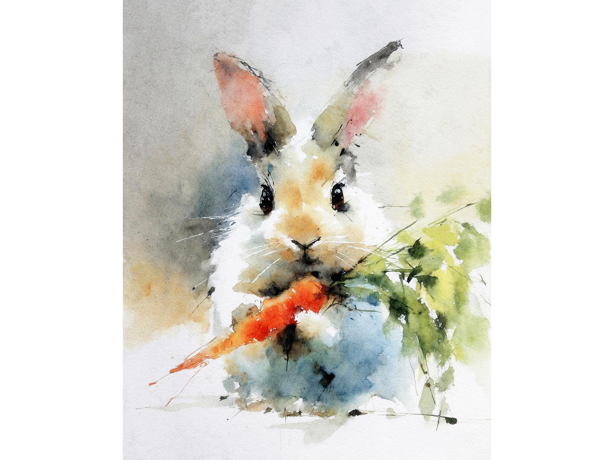 Bunny Watercolor Print Cute Rabbit With Carrot Painting Nursery