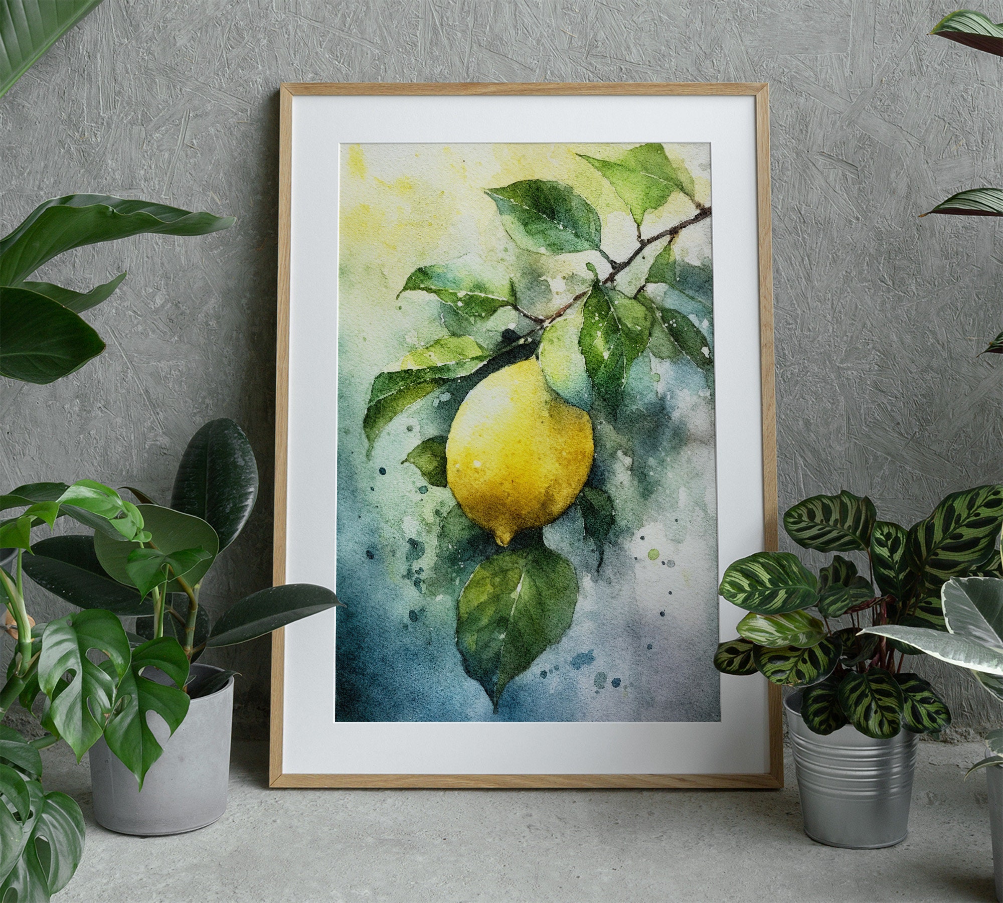 レモンの木の絵画 フルーツ 水彩画 レモン アートプリント キッチン