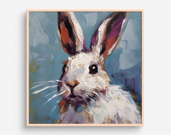 Rabbit Oil Painting Animals Artwork Bunny Wall Art White Rabbit PRINT from an oil painting