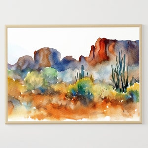 Arizona Desert Watercolor Painting Saguaro Art Print Desert Landscape Cacti Artwork