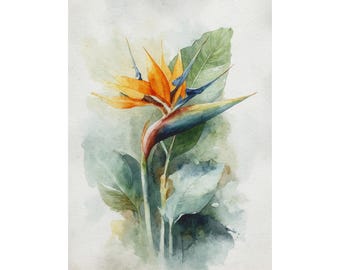 Bird of Paradise Watercolor Art Print Flower Painting Tropical Wall Art Floral Poster