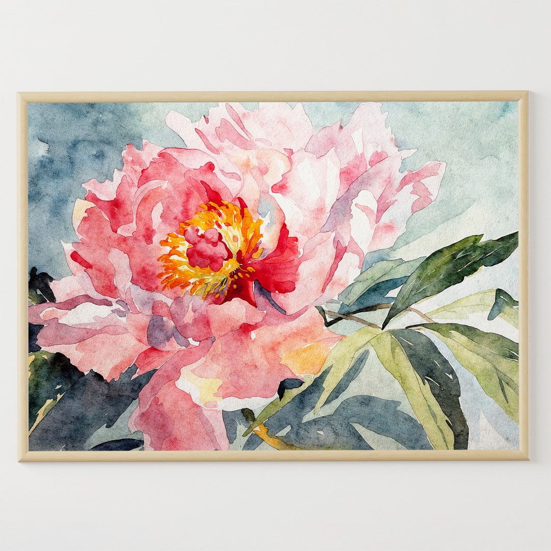 Peony Watercolor Print Flower Painting Floral Wall Art Botanical Poster ...
