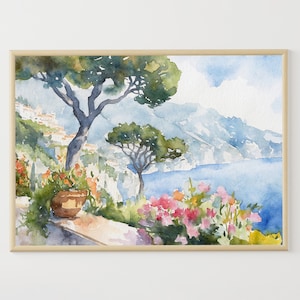 ラヴェッロの絵画 アマルフィ海岸 水彩画 ヴィラ ルフォロ アートプリント イタリア旅行ポスター 地中海の壁アート