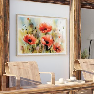 Poppy Field Watercolor Painting Wildflowers Art Print Floral Wall Art ...
