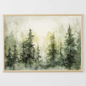 Pine Forest Watercolor Painting Pine Trees Art Print Evergreen Trees ...