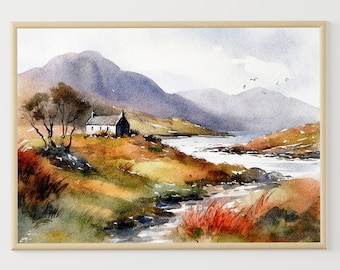 Isle of Skye Painting Scottish Landscape Cottage Watercolor Scotland Art Print Scottish Highlands Wall Art