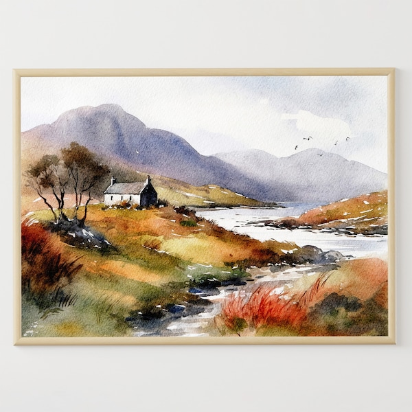 Isle of Skye Painting Scottish Landscape Cottage Watercolor Scotland Art Print Scottish Highlands Wall Art
