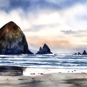 Cannon Beach Malerei Betonwand Plakat Aquarell Howlith Rock Plakat Küste Küstenlandschaft