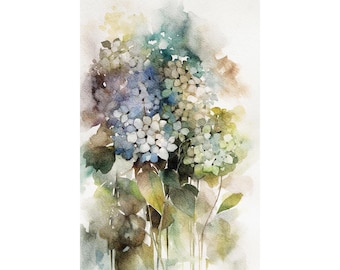 Hydrangea Watercolor Art Print Flowers Painting Floral Wall Decor