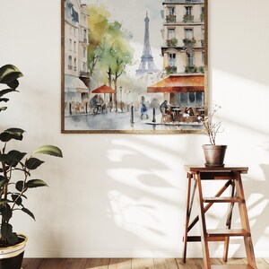 Akvarellkonsttryck i Paris stadsbild: Eiffeltornets caféscen bild 4