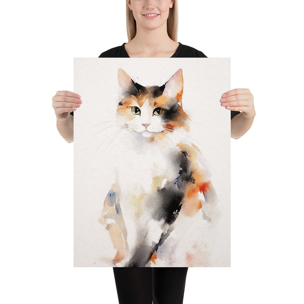 三毛猫の水彩画：動物アートプリント - Etsy 日本