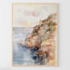 Amalfi Coast Watercolor Painting Positano Art Print Italian Landscape Italy Old Town Poster
