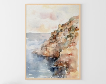 Amalfi Coast Watercolor Painting Positano Art Print Italian Landscape Italy Old Town Poster