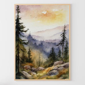 Pittura ad acquerello Great Smoky Mountains National Park Wall Art Stampa Smoky Mountains Decorazione murale della natura
