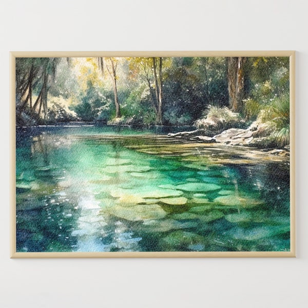 Crystal River Peinture Florida Art Print Forest River Aquarelle Trois Sœurs Springs Art Paysage Poster