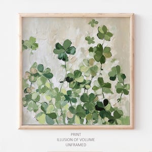 Clover Oil Painting Shamrocks Artwork Greenery Wall Art Irish Gift Neutral Green PRINT from an original oil painting