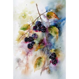 Brombeere Beeren Beeren Aquarell Wald Pflanzen Poster Küche Wandkunst Botanische Kunst Druck